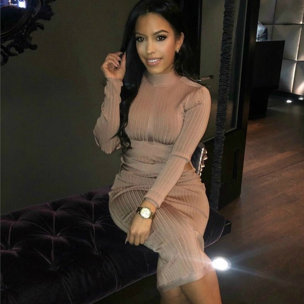 LAST ONE! Nude Ribbed Bandage Dress Size:S